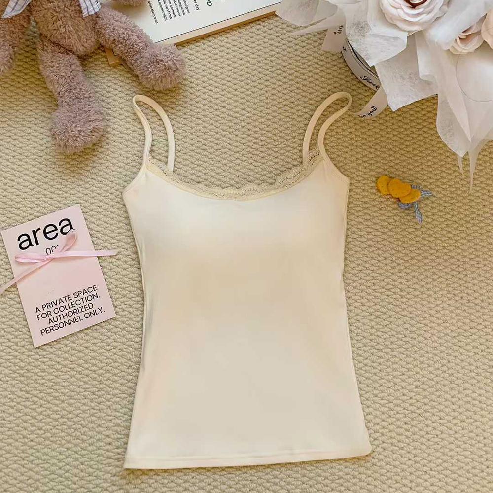 Bow Lace Spaghetti Strap Camisole Women Padded Backless Crop Tank Top