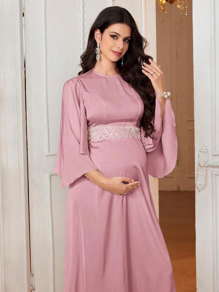 Elegant Flare Sleeve Round Neck Maternity Dress