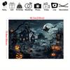 pc 2D flat Halloween party backdrop - horror castle, witch, bat, graveyard and pumpkin design, no power required——sjs