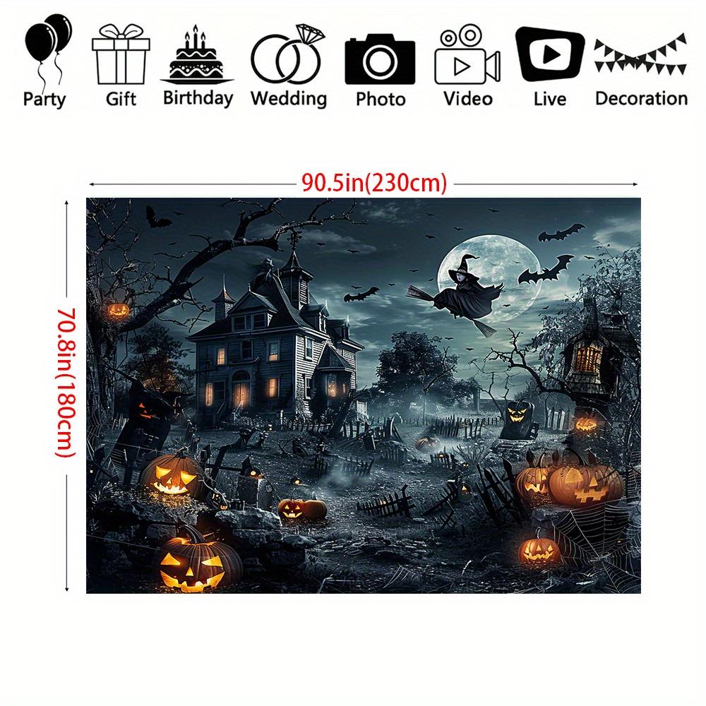 pc 2D flat Halloween party backdrop - horror castle, witch, bat, graveyard and pumpkin design, no power required——sjs