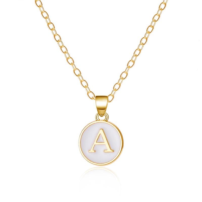 A-Z 26 Letters Necklace For Women Exquisite Initials Name Round Enamel Pendant Clavicle Chain Choker Necklaces Jewelry
