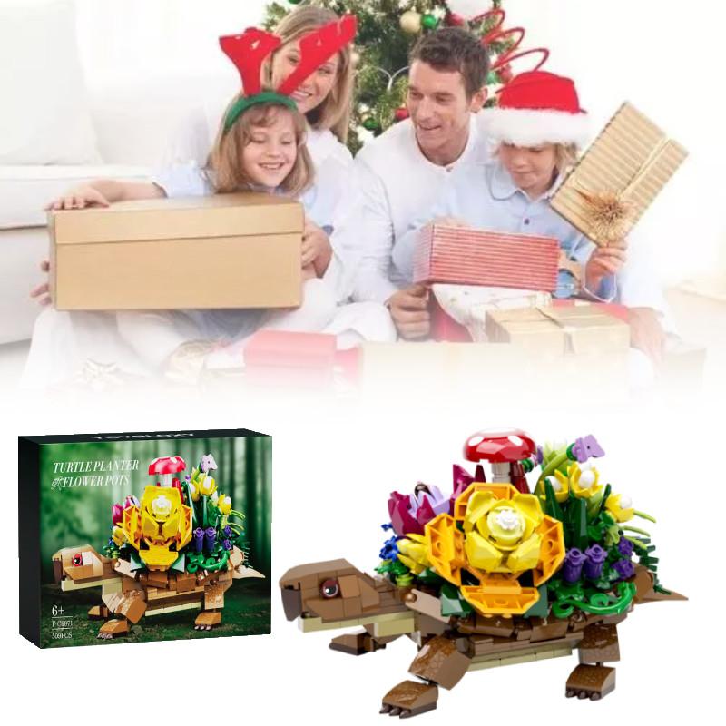Planter 509pcs Turtles Flower Pots Building Blocks Toy Model Tabletop Gift Decor