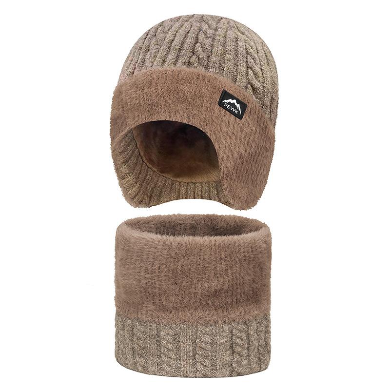 Winter Thick Wool Scarf Two-Piece Set Cold-Proof Warm Velvet Knitted Hat