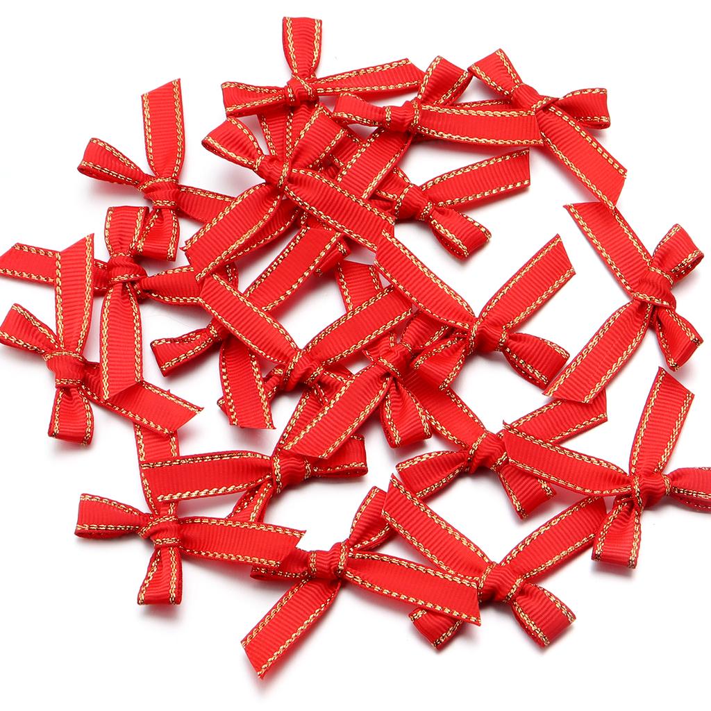 30pcs 4*5cm Polyester Satin Ribbon Bows Colourful Golden-edged Bowknots For Christmas Party DIY Clothing Headwear Gifts Decor