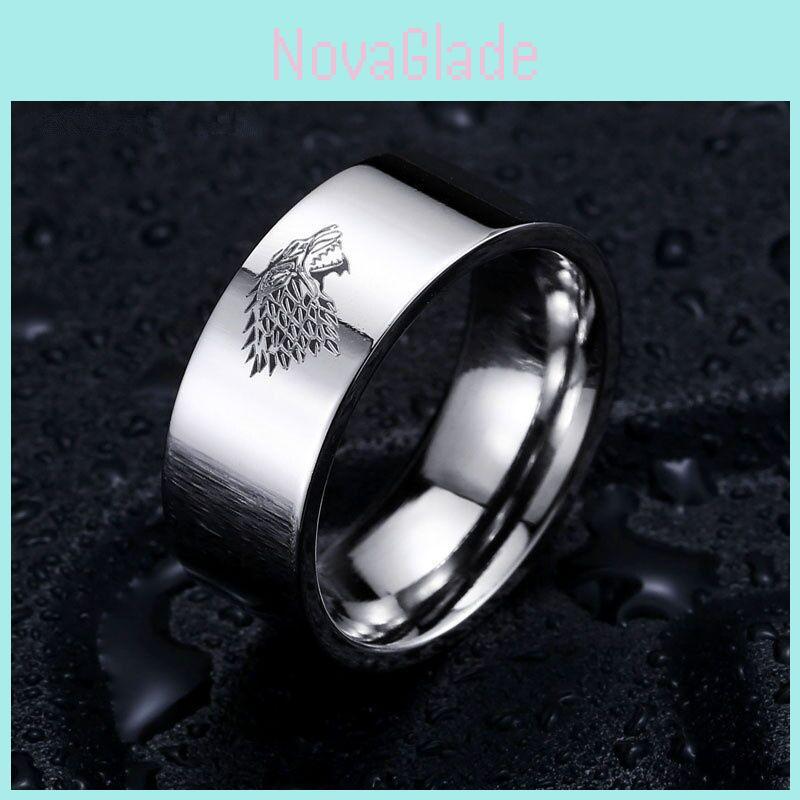 Exquisite Stainless Steel Ring Featuring The Iconic House Stark Ice Wolf Design