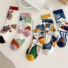 3 Pairs of Women's Abstract Oil Painting Tube Socks - Geometric Art Design, Fashionable Autumn and Winter Casual Socks