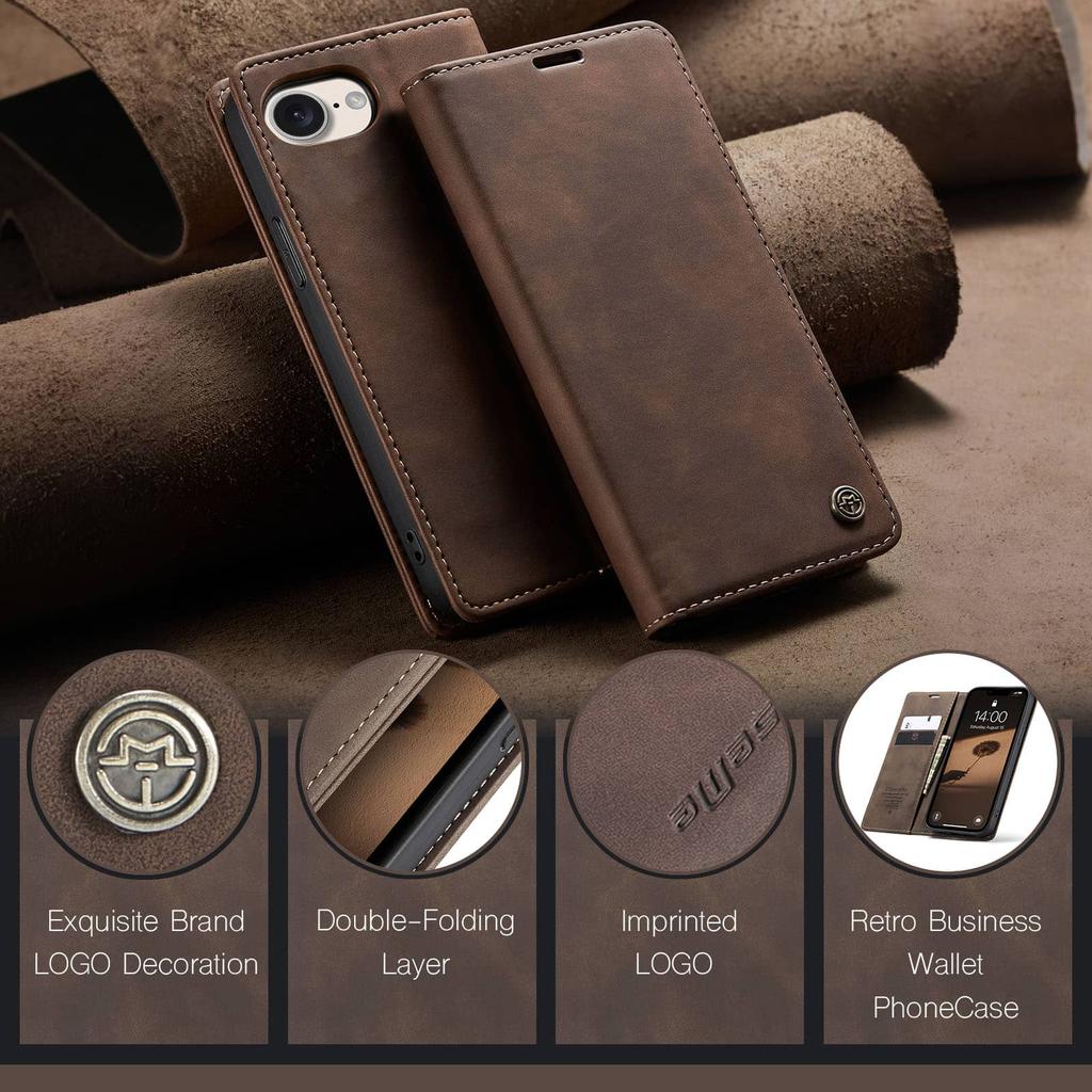 For iPhone 17e PU Leather Flip Wallet Case Magnetic Folio Cover Card Holder Credit Slots Kickstand TPU Shockproof Protective