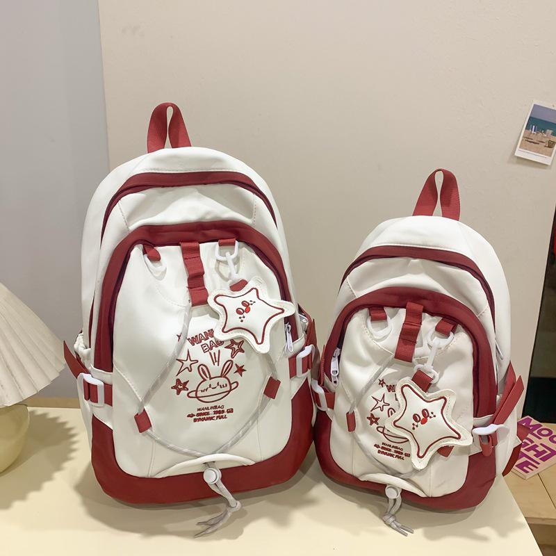 2025 Stylish Color Block Backpack for Junior High Girls - Large Capacity, Korean Academy Style