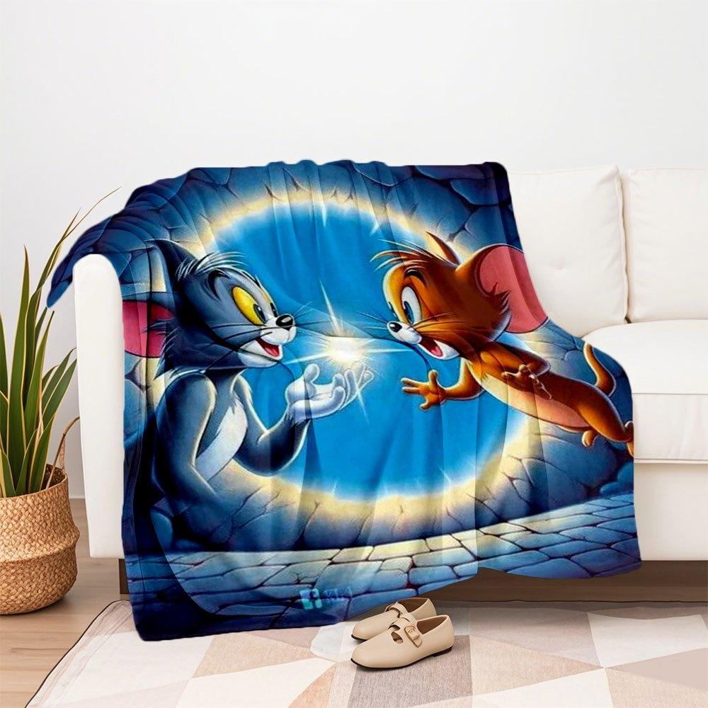 "Avventura di Tom & Jerry: Stampa Poster Cartone Animato Classico"Coperta in Flanella Coperta da Lancio per Divano, Letto, Viaggio, Campeggio, Ufficio
