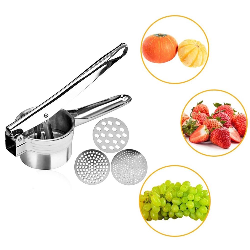 Stainless Steel Manual Juicer & Potato Masher with Interchangeable Discs Silver