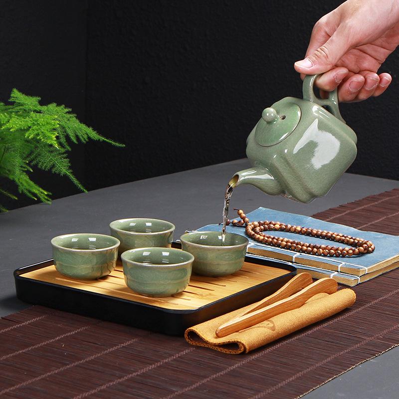 Tea set Travel tea set Ru kiln Ge kiln Kung Fu ceramics one pot four cups
