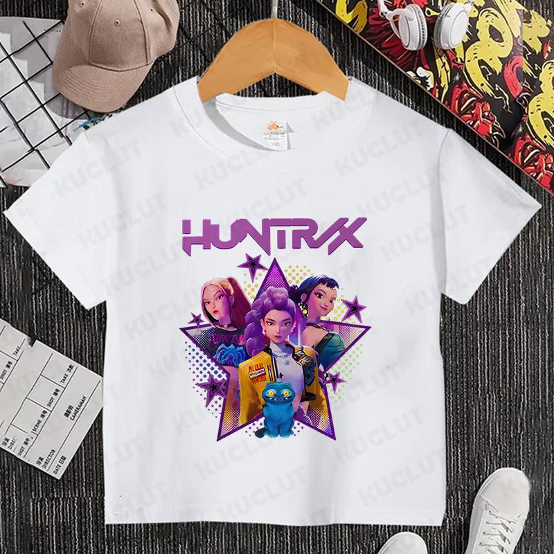 

Kpop Охотник на демонов HuntrX Детская футболка для девочек и мальчиков, мультяшная футболка, летняя повседневная футболка с коротким рукавом, удобная детская одежда 130