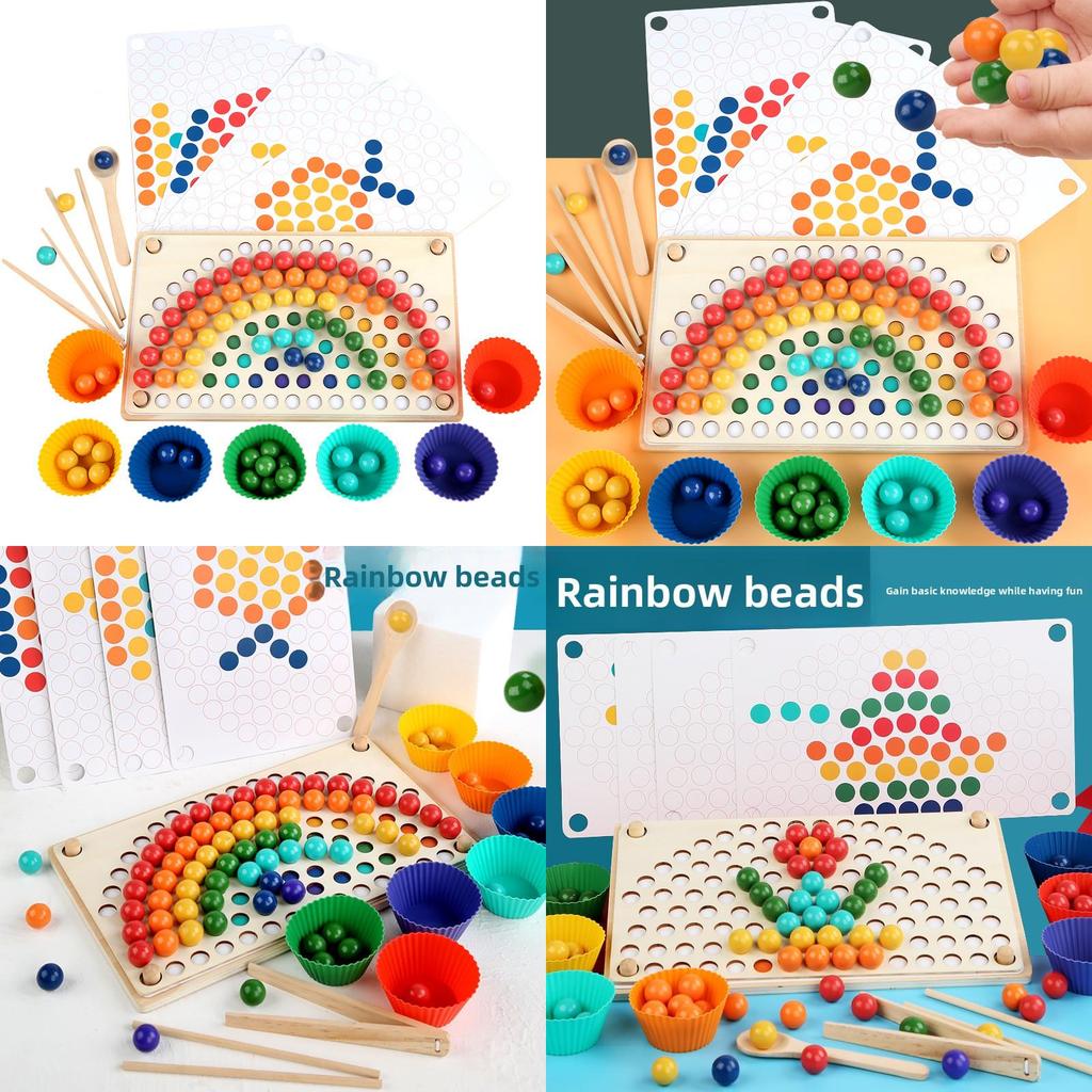 Wooden Rainbow Clamp Beads Educational Toy For Kids Skills Concentration
