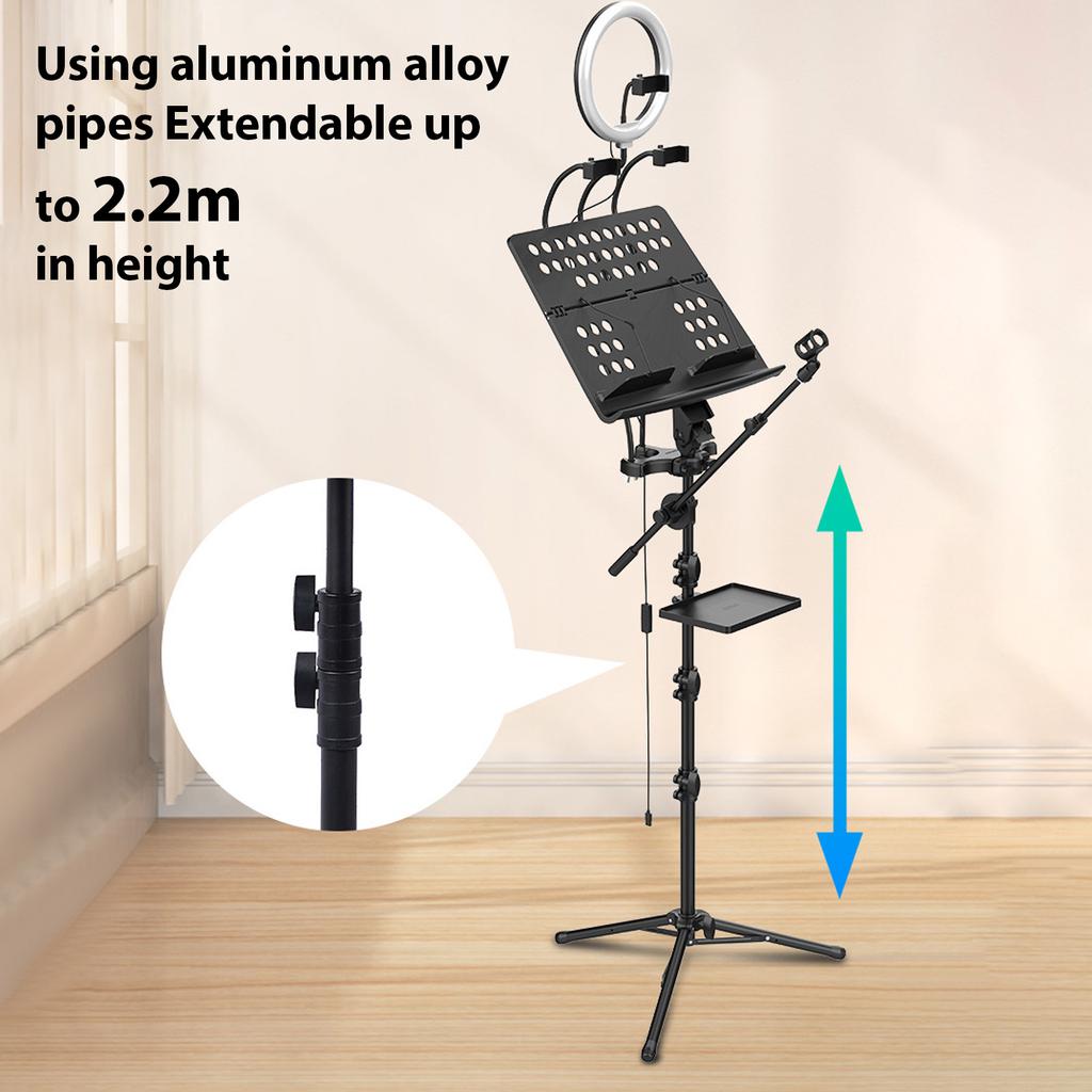 GUITTO GMS-01 Portabelt Notställ Avtagbart Multifunktionellt Livestreaming Mikrofonstativ för