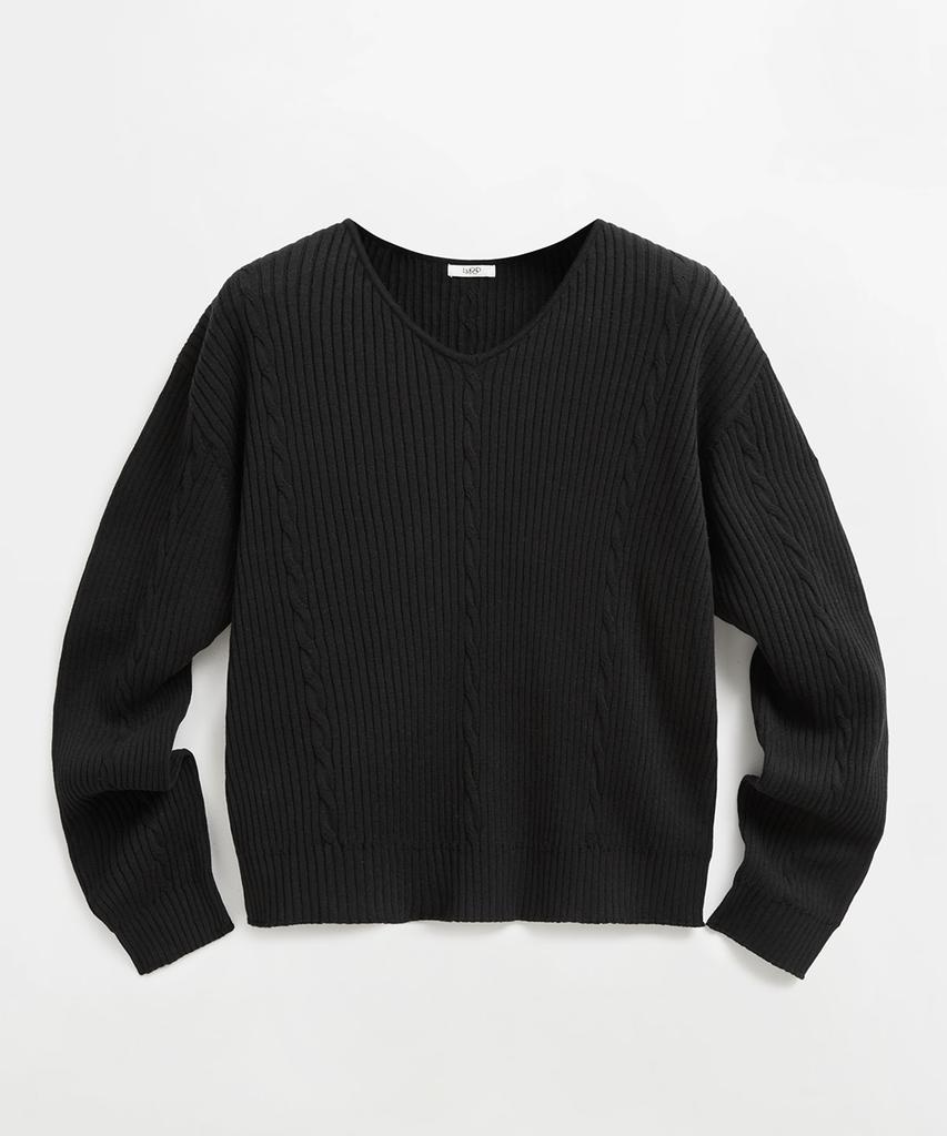 LMOOD Hatz Linen Cotton V-Neck Knit Black