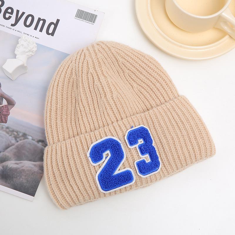 New Hat for Women's Winter Warm Plus Velvet Thickened Knitted Hat Korean Style Student Couple Patch Digital Pullover Cold Hat