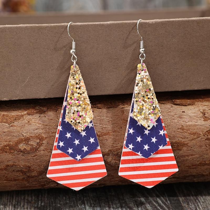 Retro Inspired Lightweight Earrings with Unique Multi Layer Print and Flag Sequins Portable for Festive Occasions