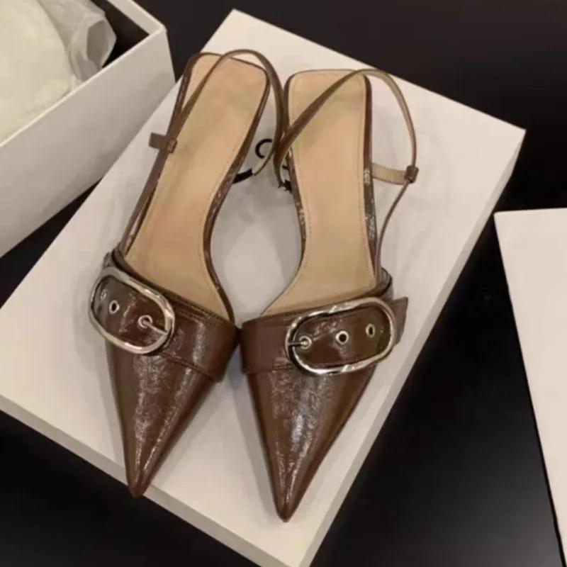 Fashion Women's Fashion Stiletto Baotou Sandals Summer New Pointed Head Shallow Mouth Metal Buckle Anti-slip Wear-resistant High Heels