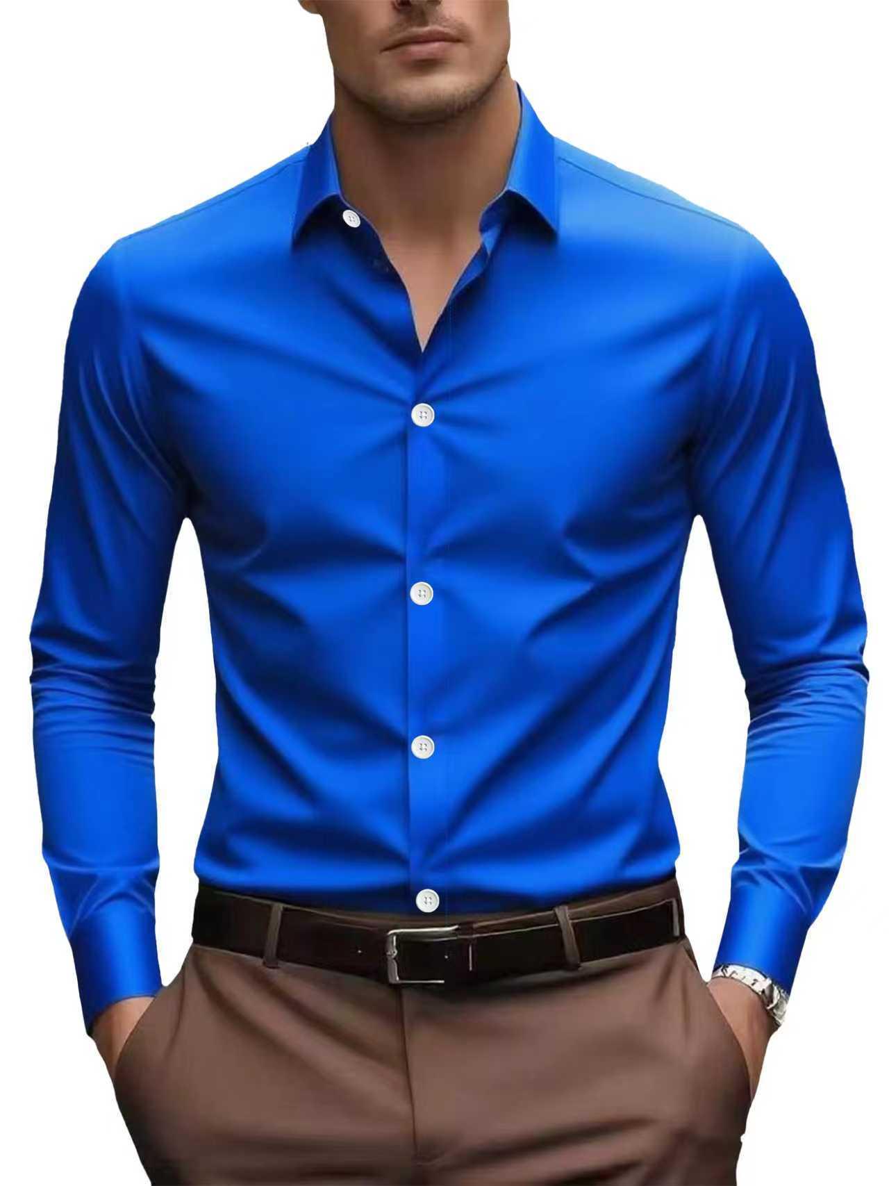 

Men s Professional Long and Short-Sleeve Slim Fit Plus Size White Shirt for Spring and Autumn L королевский синий