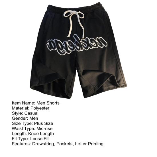 Men Casual Shorts Elastic Waist Adjustable Drawstring Straight Wide Leg Sport Shorts with Pockets Street Style Running Shorts