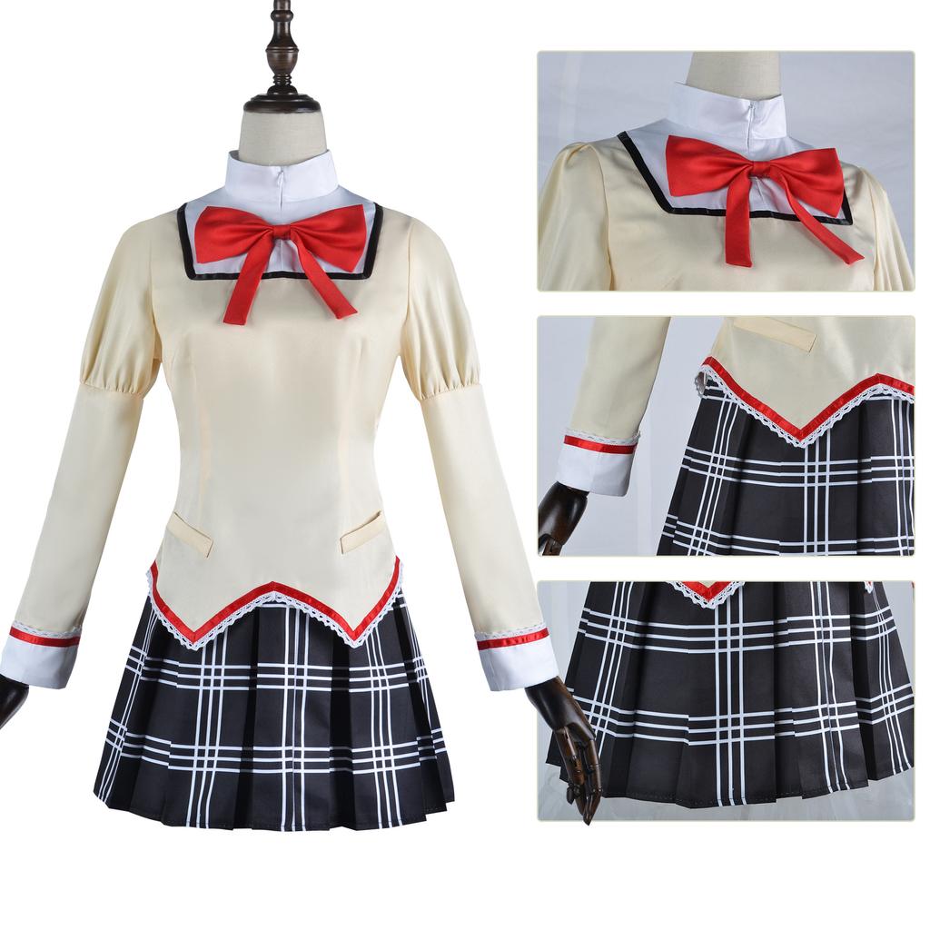Puella Magi Madoka Magica School Uniform Cosplay Costume Full Set with Wig for Halloween Party