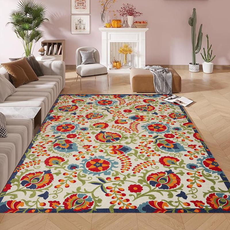 Vintage Kvetinový Koberec Etnický Maximalistický Koberec do Obývacej Izby na Štúdium Spálne Terasy atď. Domáca Dekorácia Koberec Protišmykový Odolný voči Škvrnám