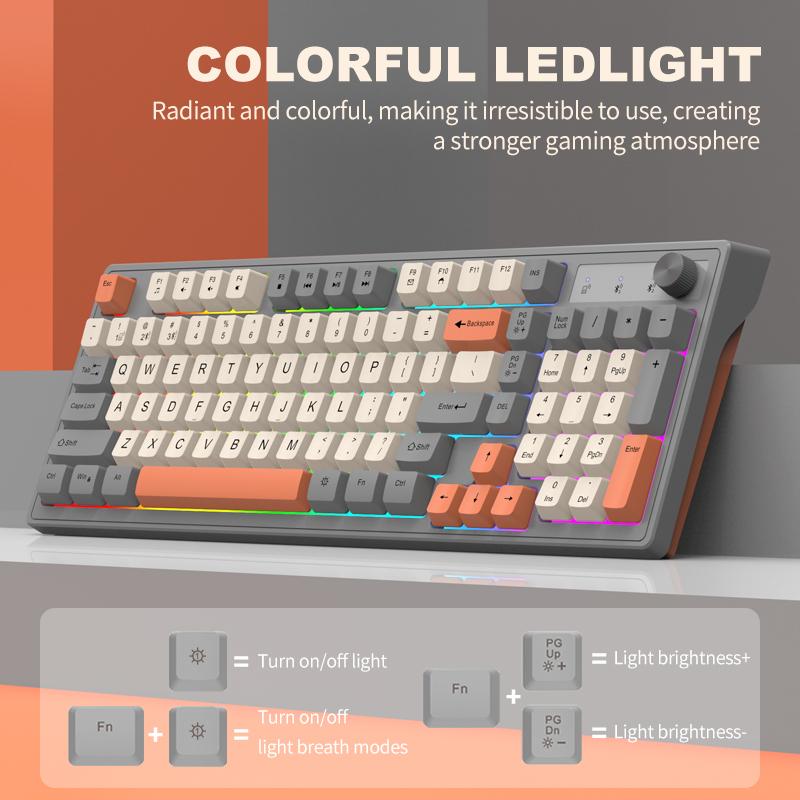 Dual Modes Mechanical Keyboard Dual Bluetooth 2.4G Gaming Wireless Keyboard RGB Glows Adjustable Volume Knob Keyboard For PC Laptop Tablet
