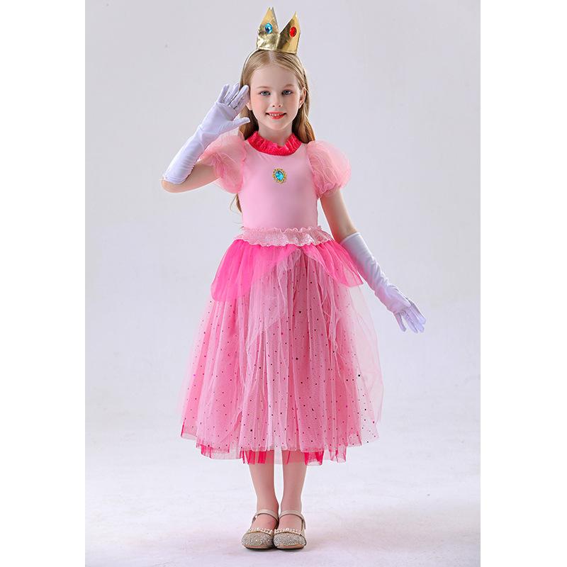 Cosplay Kids Pink Princess Dress Luigi Pink Peach Princess Dress Girl