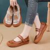 Summer New Genuine Leather Cowhide Breathable and Comfortable Retro Hollow Middle and Old Age Thick Sole Sandals Mom's Shoes