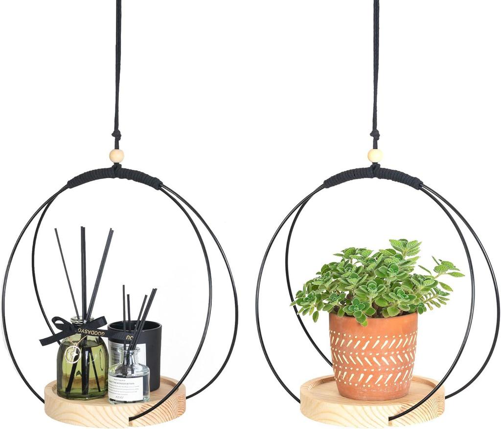 Creative Round Hanging Basket & Flower Wreath Pot - Aerial Wood Plant Stand Ornament
