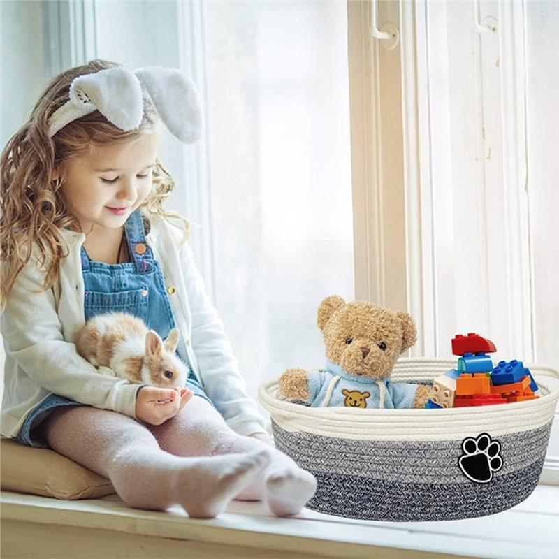 Woven Cotton Rope Basket With Handle, Cute Cotton Basket, Dog Pet Storage, Gift Decoration Basket