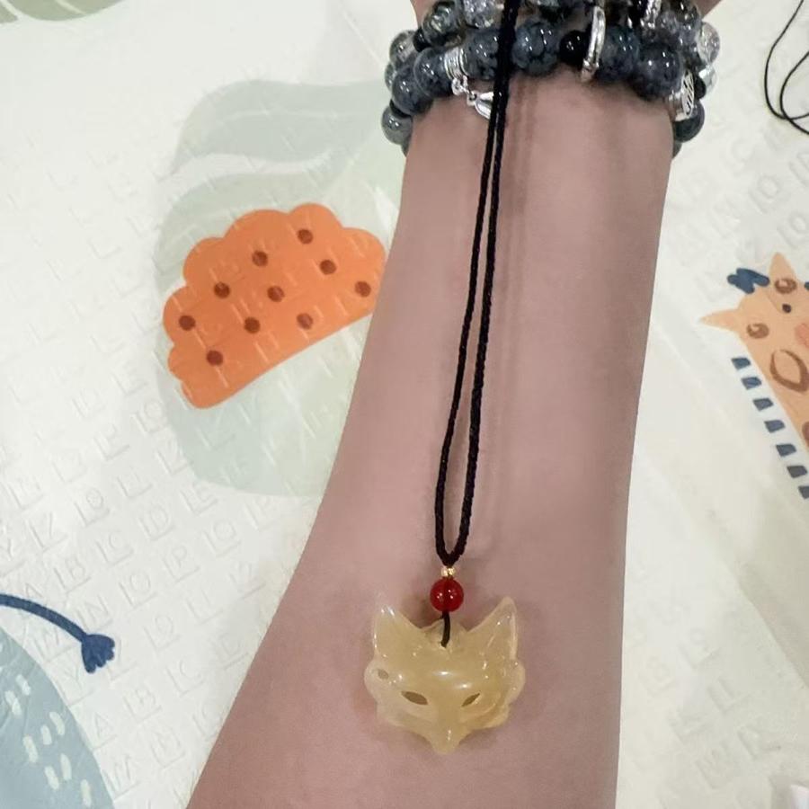 Handmade Necklace For Women Men Resin Fox Mask Pendant  Braided Rope Chain Choker Fashion Jewelry