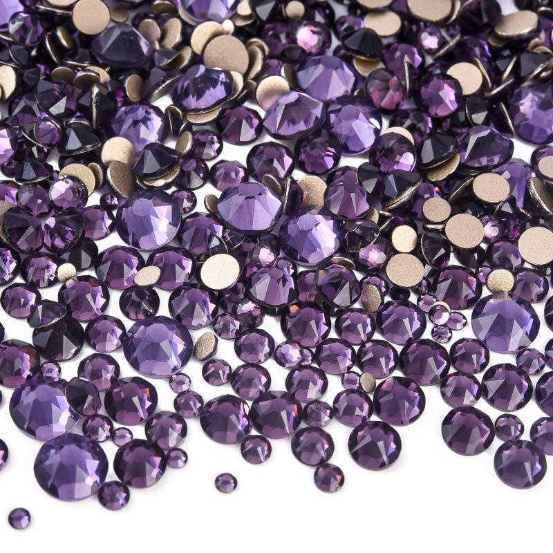 Mixed Size Manicure Gold Bottom Flat Bottom Drill, Glass Eight Large And Eight Small Nail Drill, Jewelry Mixed Size Super Flash Rhinestone