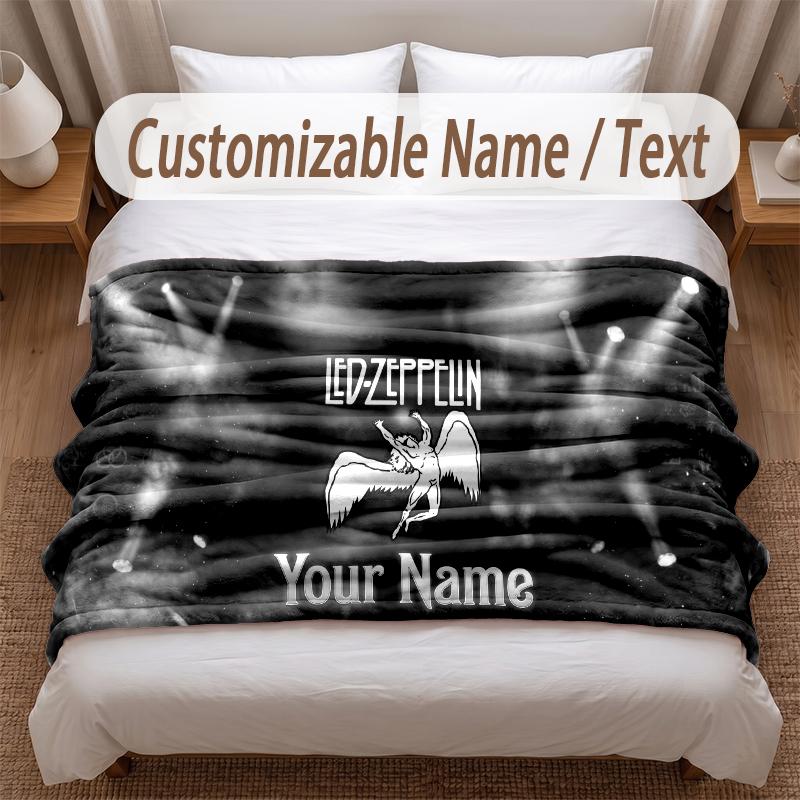 Led Zeppelin Printed Flannel Blanket Custom Name Text Soft Warm Throw For Bedroom Holiday Gift