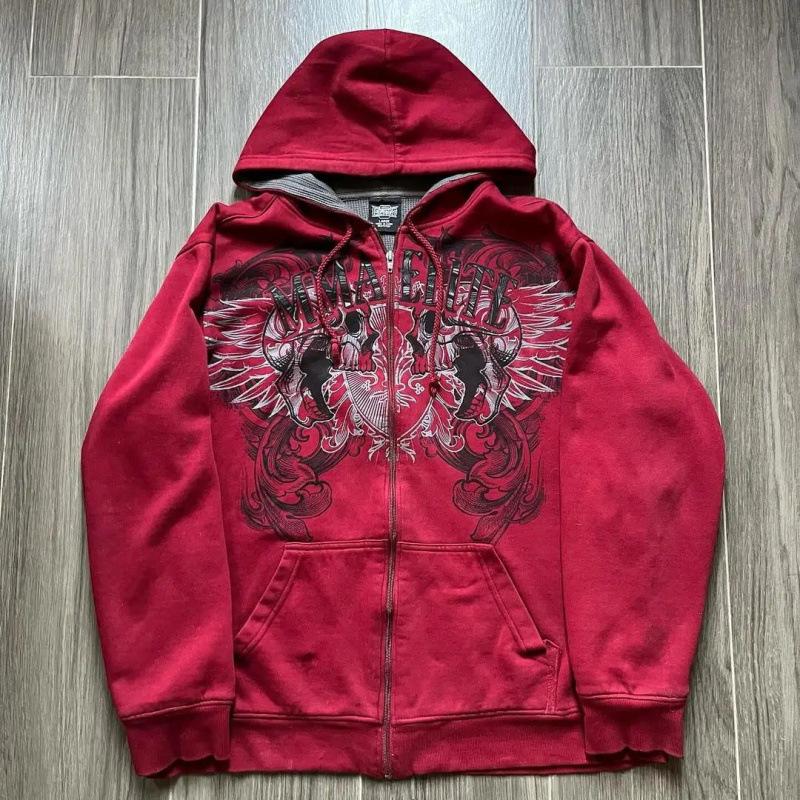 Vintage Frühling und Herbst Ästhetik 3D Gedruckter Gothic Mode Reißverschluss Hoodie Hip Hop Sportbekleidung Lässiger Pullover