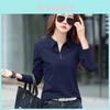 Elegant Long Sleeve Polo T Shirt For Women With Spliced Design Made Of Cotton And Spandex For Office Wear