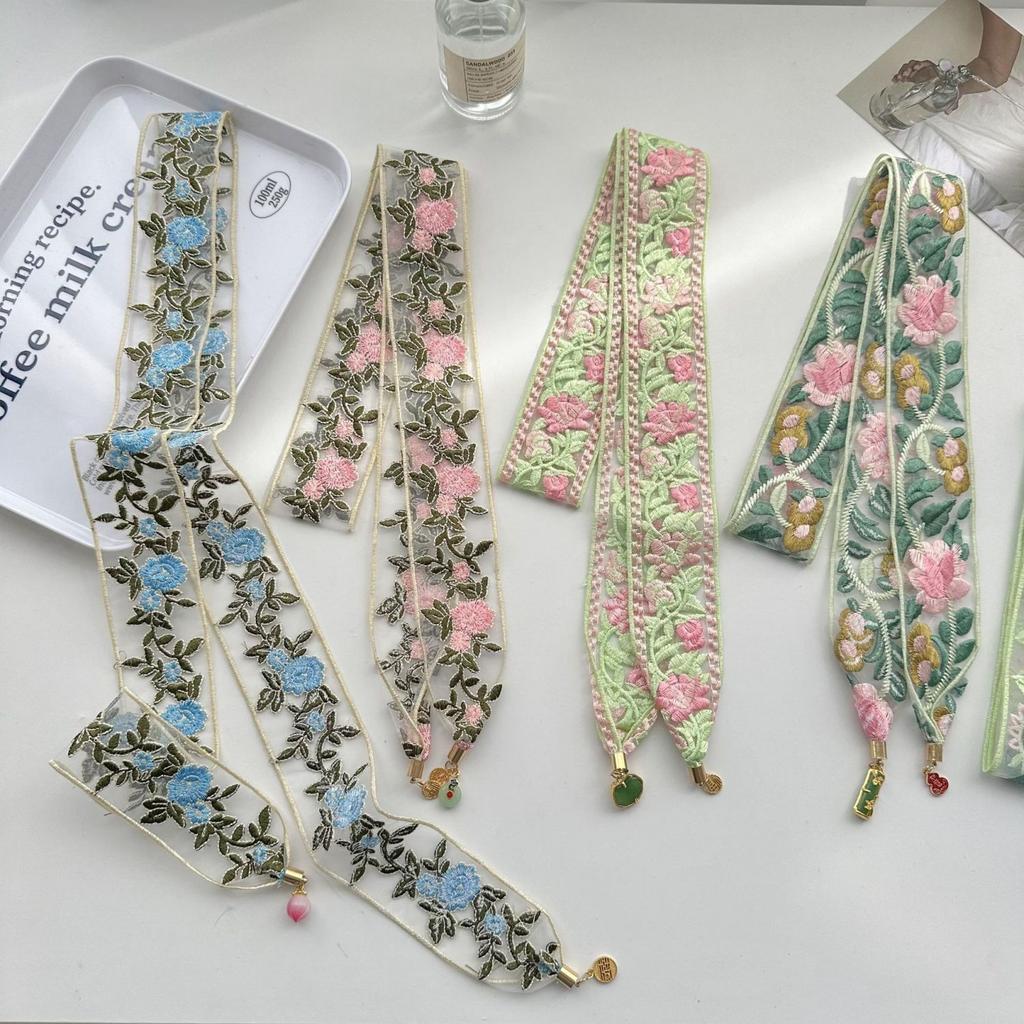 Lace Long Scarves Summer Ribbons Tied Bags Ribbons Women's Printed Scarves Sunscreen Scarves