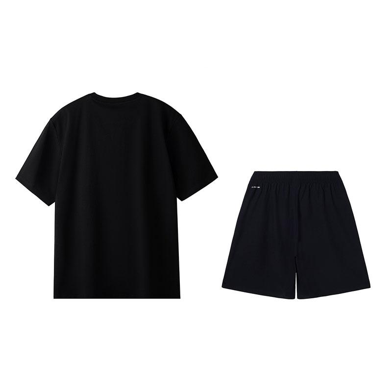 Li-Ning Fashion Short Sleeve Cultural Shirt T-Shirt Comfortable Breathable Shorts Sports Suit Men Suit Black W775-3+W685-1