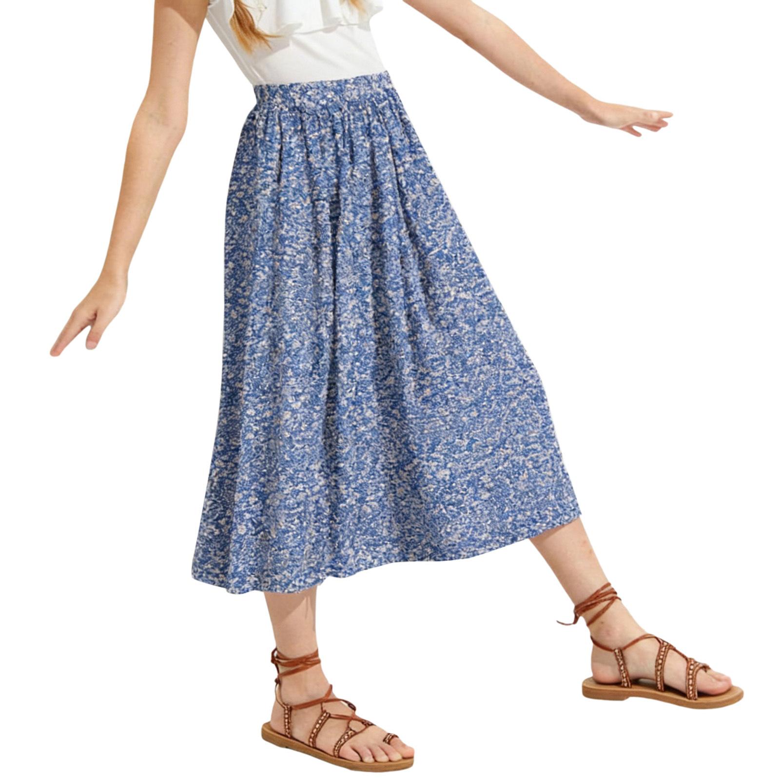 Children s Casual And Fashionable Floral-print  Skirt 150 синий