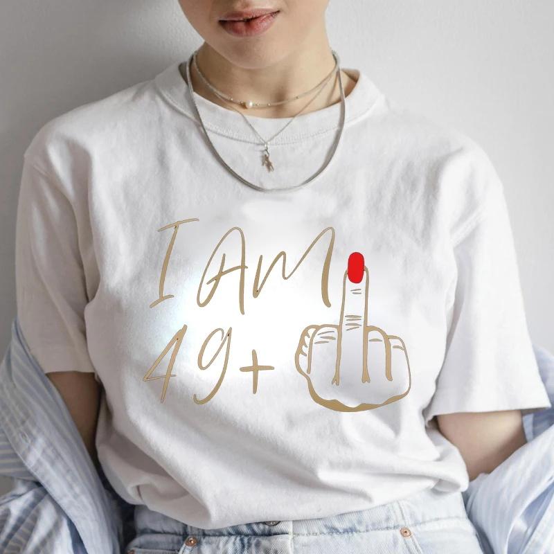 50th Birthday Party Tee for Mom I Am 49 Middle Finger T Shirts Daily Casual Harajuku 50th Birthday Gifts for Women Tshirt Tops