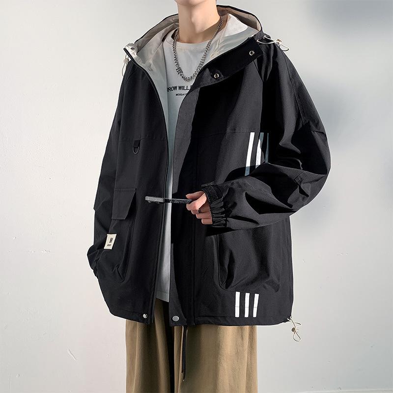 Hooded Jacket Men's Spring and Autumn Trendy Loose Handsome Casual Jacket Large Size Loose Youth Jacket Men's Jacket