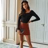 Women High Waist Zipper Pu Package Hip Skirt