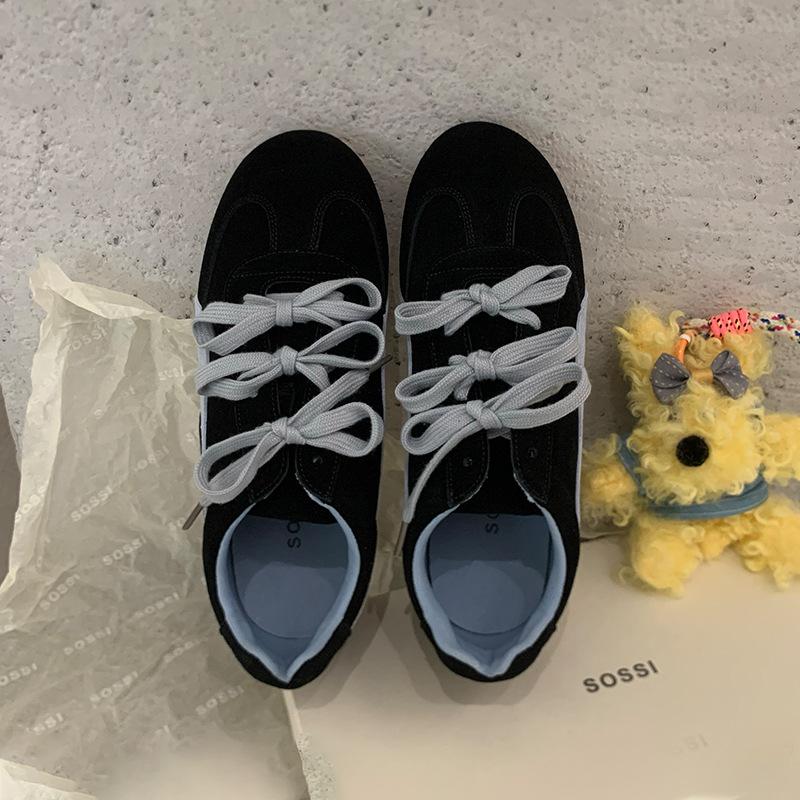 Cowhide version~ niche new Korean version of round head bow decoration comfortable one-pedal sports shoes women's platform single shoes