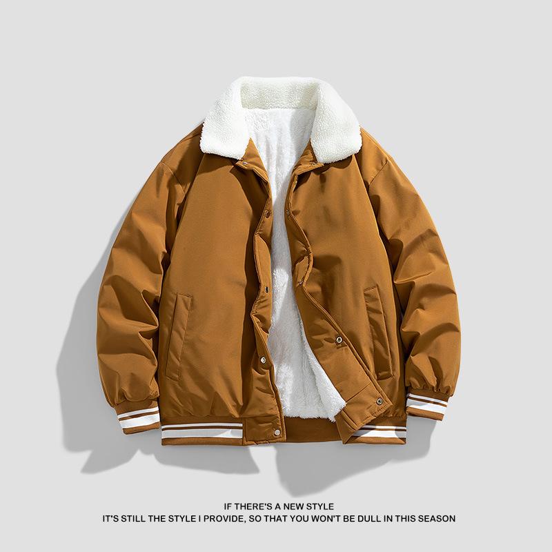 

Мужская зимняя куртка из овечьей шерсти с хлопковой подкладкой, новинка 2025 года, бархатная утолщенная куртка-бомбер с лацканами 4XL