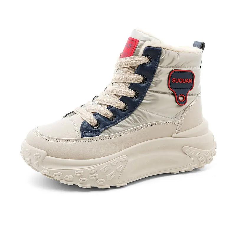 Women Causal Sneakers Female Winter Fashion New Warm Thick Sole Increase Cotton Shoes Lace Up Thick Soled Non-slip Sports Shoes