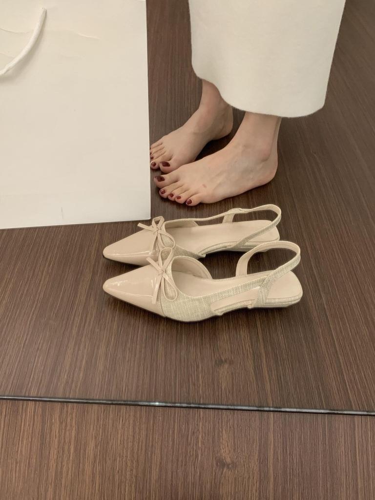 Gentle Shoes Small Slope Heel Bag Head Sandals Women Bow Pointed Empty Single Shoes Women