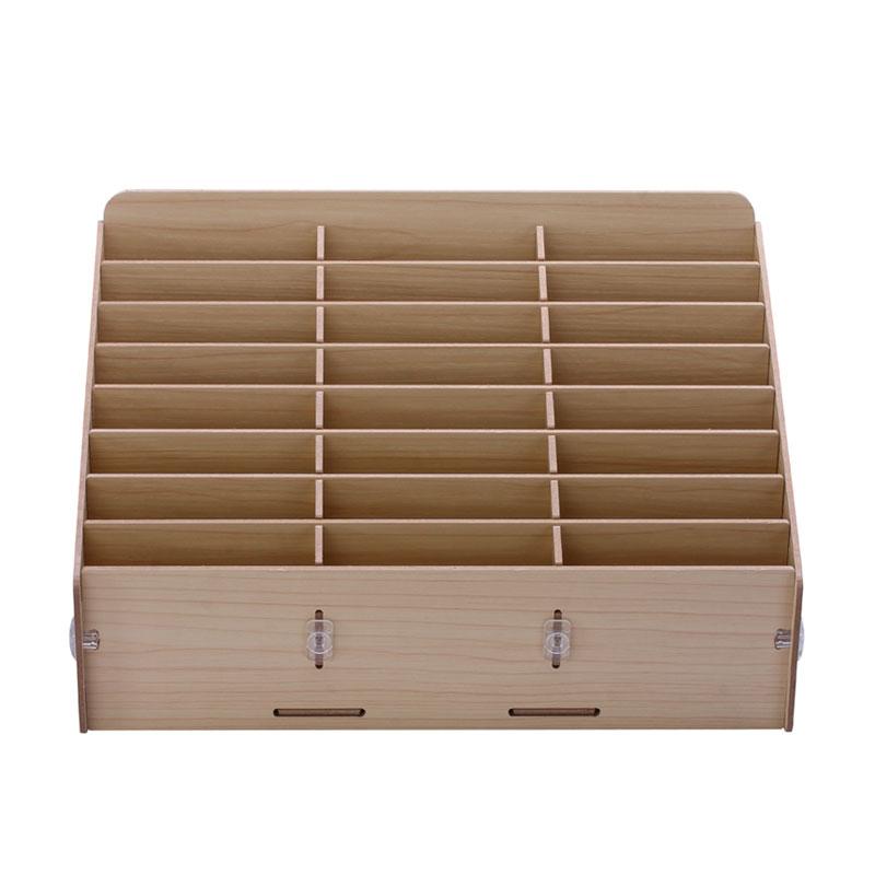 

BG6039 Wooden 24-Grid Desktop Supplies Organizer Multi-functional Storage Box Apricot