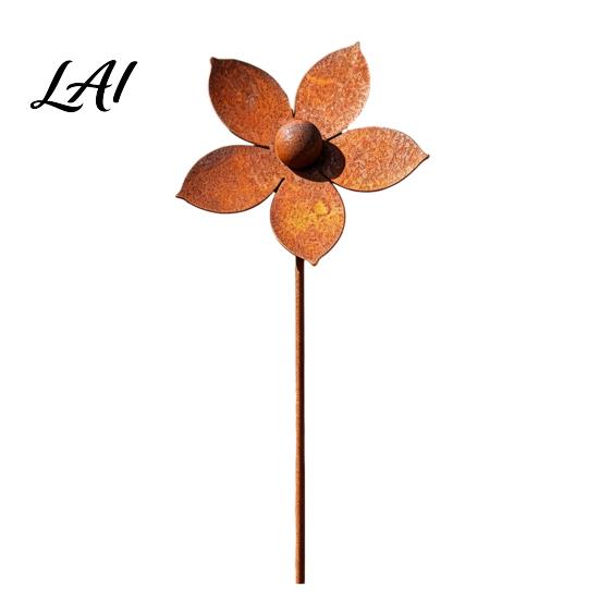 Rustic Garden Decor Flower Ground Stake Vintage Metal Art Weather-Resistant Rusted Outdoor 1pc B