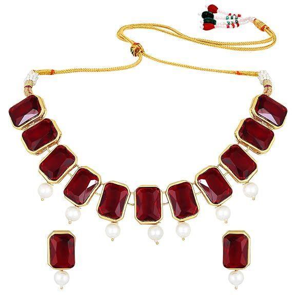 Traditional Jewellery Crystal Pearl Necklace Earring Jewellery Set for Women