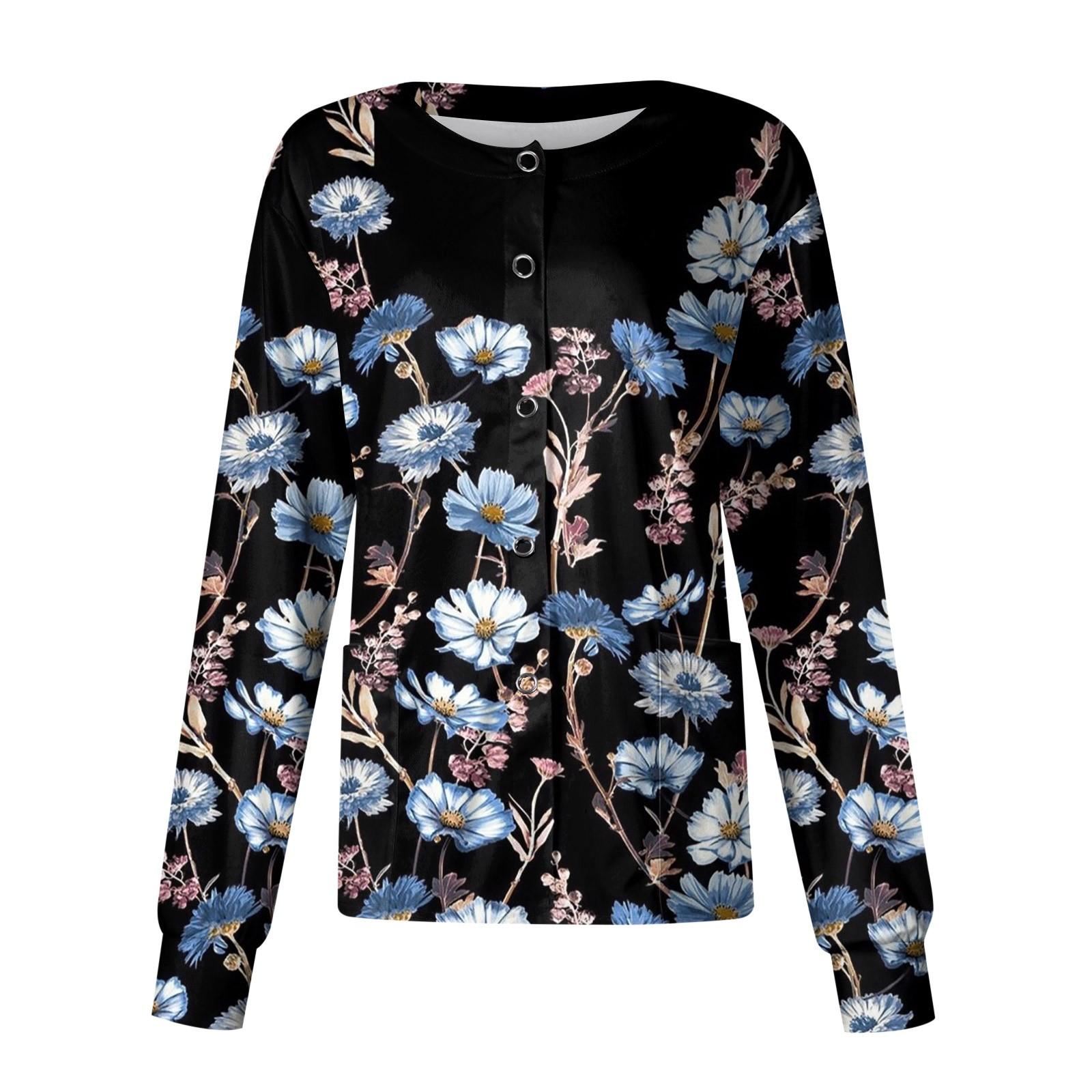 

Женский повседневный однобортный однобортный защитная одежда с длинными рукавами и цветочным принтом, кардиган, топ XL синий